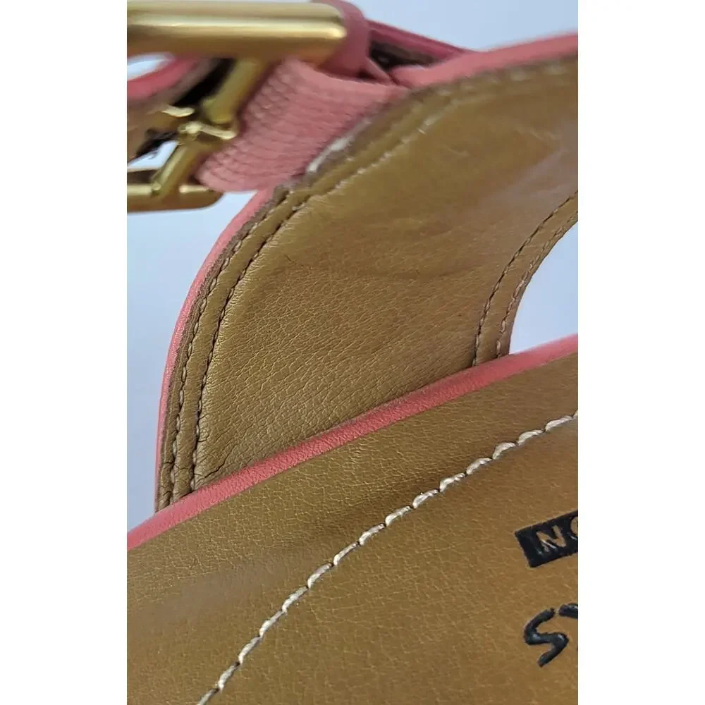 CLARKS Coral-Pink Zia Wedges Sandals with Gold Tone Buckle Women's Size 9M